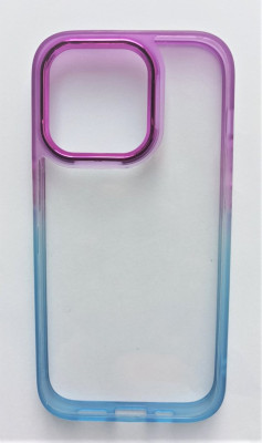   Луксозен твърд гръб  кристално прозрачен за Apple iPhone 14 Pro 6.1 лилаво син кант 